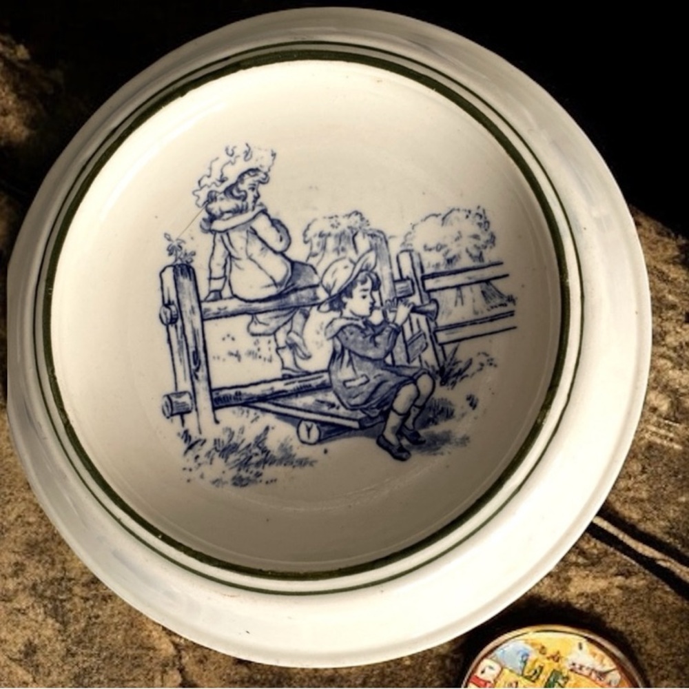 VHTF Antique Royal Doulton Flo Bleue Porridge Bowl With Boy & Girl